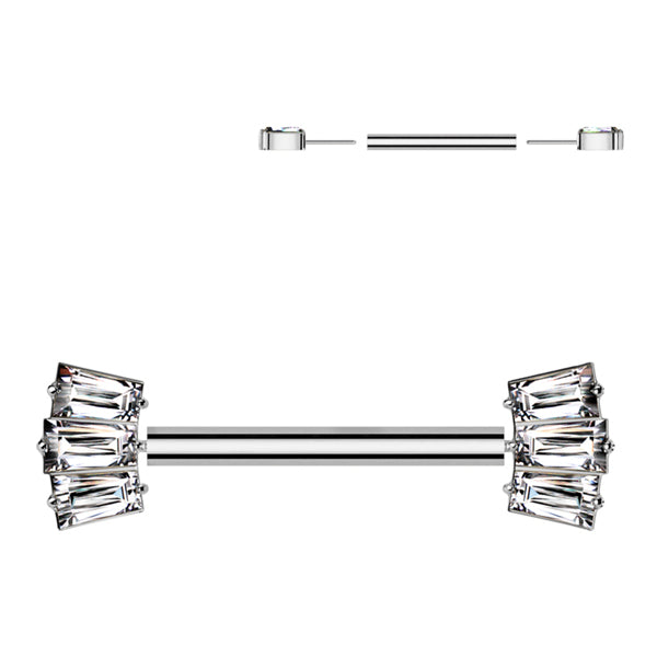 3-Baguette CZ Threadless Titanium Nipple Barbells Nipple Barbells 14g - 15/32