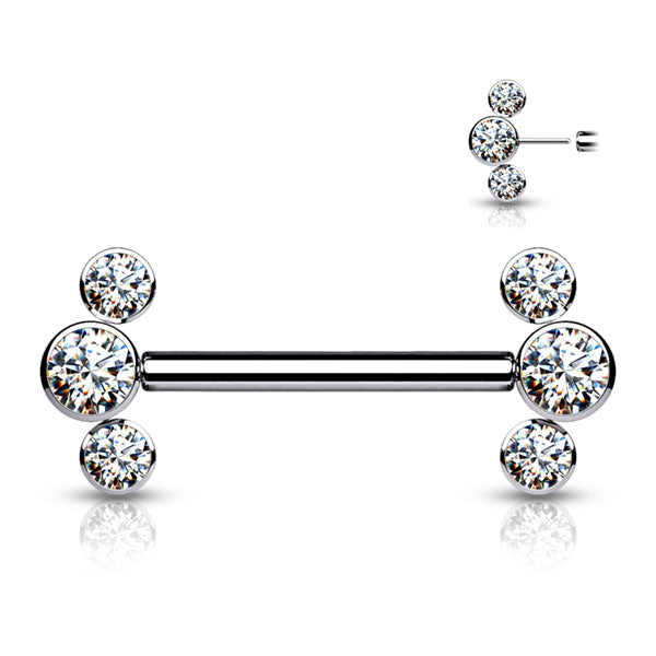 3-Bezel CZ Threadless Titanium Nipple Barbells Nipple Barbells 14g - 15/32