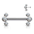 3-Bezel CZ Threadless Titanium Nipple Barbells Nipple Barbells 14g - 15/32" long (12mm) Clear CZ