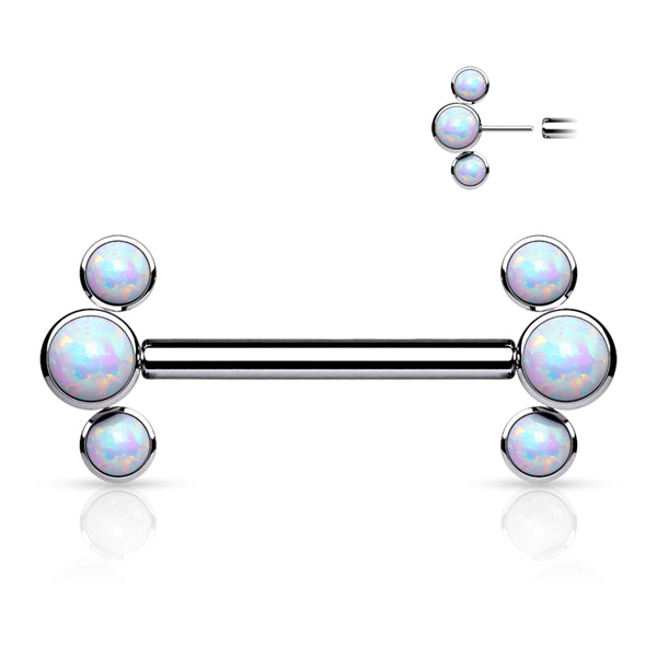 3-Bezel Opal Threadless Titanium Nipple Barbells Nipple Barbells 14g - 15/32" long (12mm) Capri Blue Opal