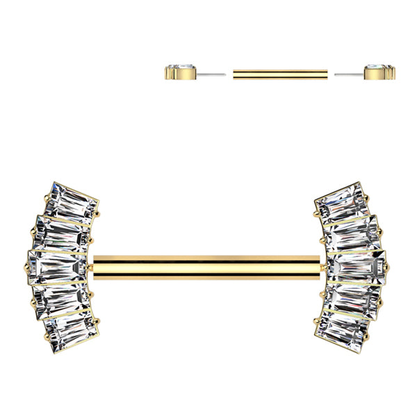5-Baguette CZ Threadless Titanium Nipple Barbells Nipple Barbells 14g - 15/32