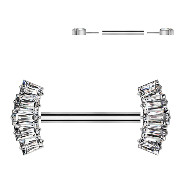 5-Baguette CZ Threadless Titanium Nipple Barbells Nipple Barbells 14g - 15/32
