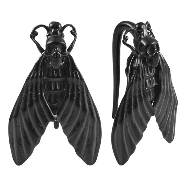 Death's Head Moth Black Hangers Plugs 6 gauge (4mm) Black