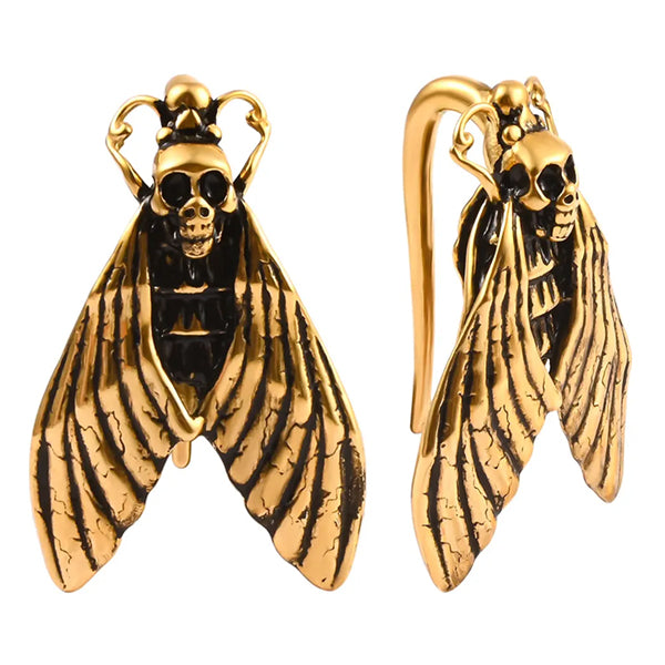 Death's Head Moth Gold Hangers Plugs 6 gauge (4mm) Gold