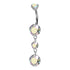 Double CZ Titanium Belly Dangle Belly No-Dangles 14g - 3/8" long (10mm) Aurora Borealis CZ
