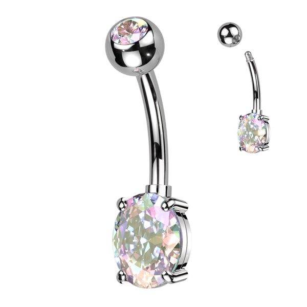 Oval CZ Titanium Belly Barbell Belly Ring 14g - 3/8