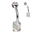 Oval CZ Titanium Belly Barbell Belly Ring 14g - 3/8" long (10mm) High Polish (silver) & Opalescent CZs