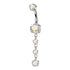 Triple CZ Titanium Belly Dangle Belly No-Dangles 14g - 3/8" long (10mm) Aurora Borealis CZ
