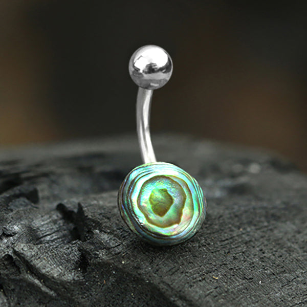 Abalone Disc Belly Ring Belly Ring 14g - 3/8" long (10mm) Green