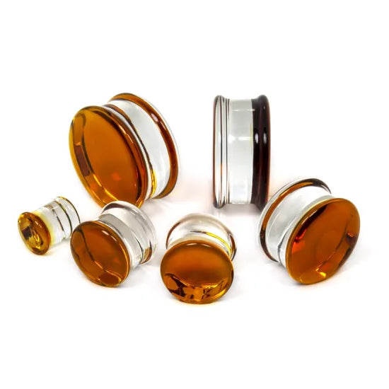 Amber Double Flare Glass Plugs