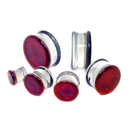 Amber/Purple Double Flare Glass Plugs Stretched Lobes 2 gauge (6mm) Amber/Purple