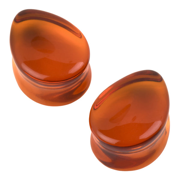 Amber Glass Teardrop Plugs Stretched Lobes 0 gauge (8mm) Amber