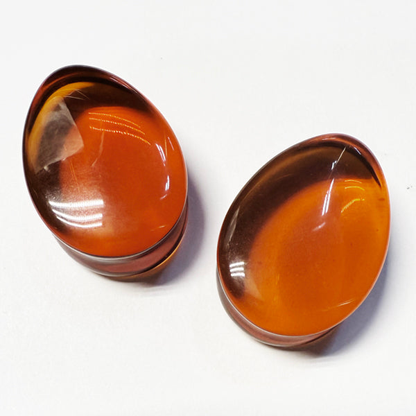 Amber Glass Teardrop Plugs Stretched Lobes 0 gauge (8mm) Amber