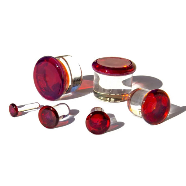Amber/Purple Single Flare Glass Plugs Stretched Lobes 0 gauge (8mm) Amber/Purple
