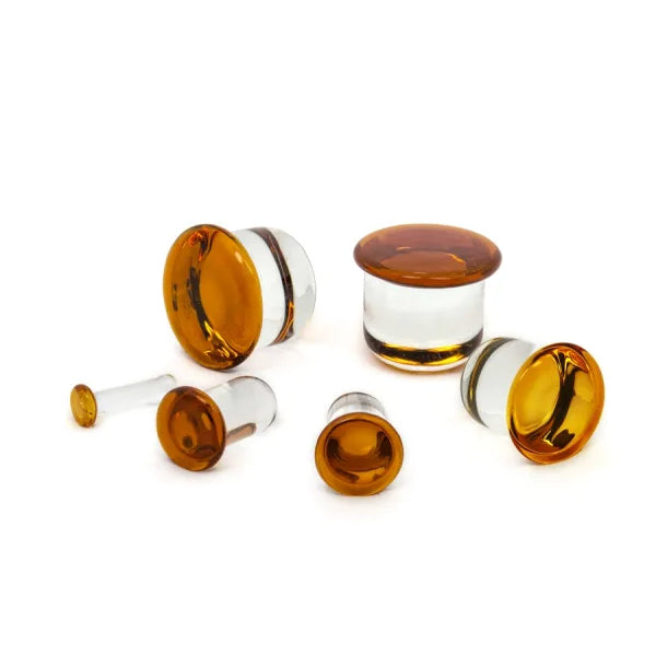 Amber Single Flare Glass Plugs Stretched Lobes 12 gauge (2mm) Amber