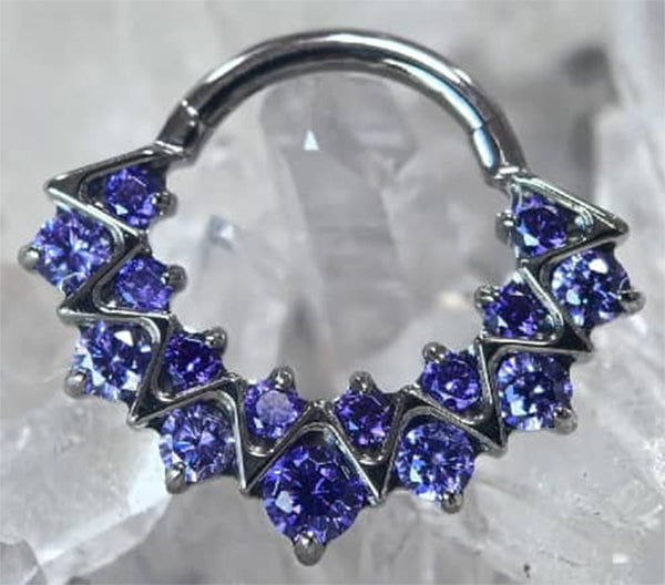 Diosa Titanium Hinged Ring Hinged Rings 16g - 5/16" diameter (8mm) Light & Dark Amethyst
