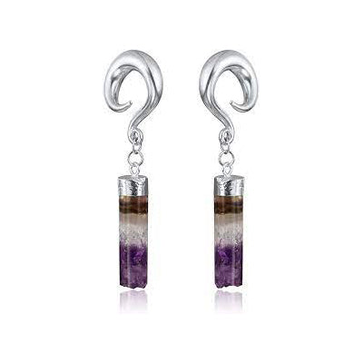 Amethyst Tube Stainless Hangers Ear Weights  