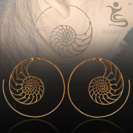 Ammonite Brass Spirals Earrings 18 gauge (1mm) Yellow Brass