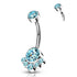 Cluster CZ Titanium Belly Barbell Belly No-Dangles 14g - 3/8" long (10mm) Aqua CZ