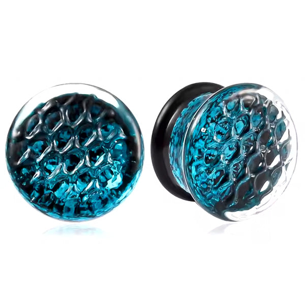 Aqua Dichroic Honeycomb Plugs Plugs 2 gauge (6mm) Aqua