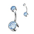 Bezel 4/6mm CZ Titanium Belly Barbell Belly No-Dangles 14g - 3/8" long (10mm) Aqua CZ