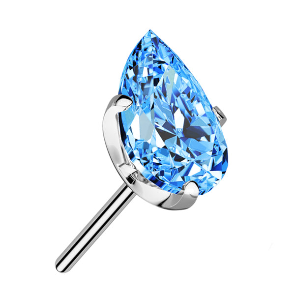 Teardrop CZ Titanium Threadless End Threadless Ends 3x5mm Aqua CZ