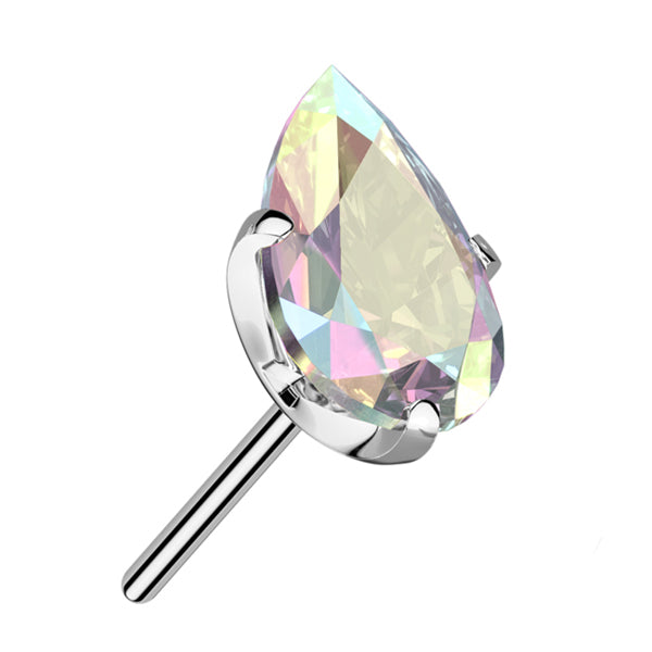 Teardrop CZ Titanium Threadless End Threadless Ends 3x5mm Aurora Borealis CZ