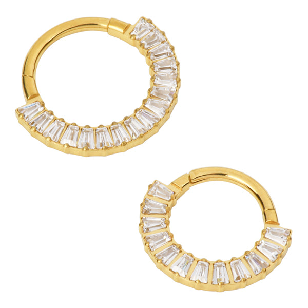 Baguette CZ Gold Titanium Hinged Ring Hinged Rings 16g - 5/16" diameter (8mm) Clear