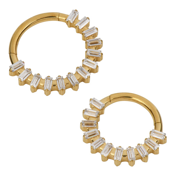 Baguette Fan Gold Titanium Hinged Ring Hinged Rings 16g - 5/16