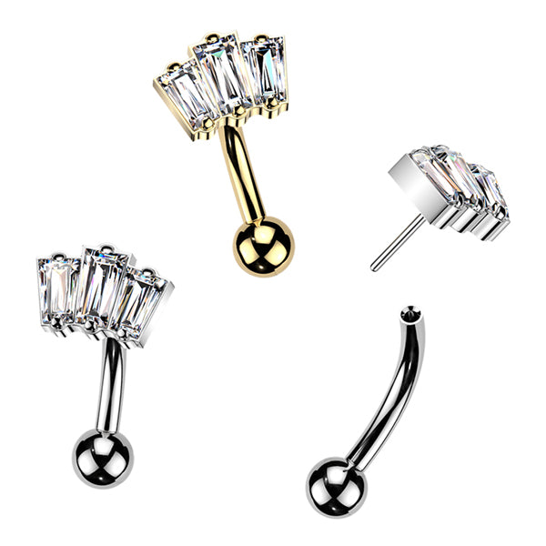 Baguette Trio Threadless Curved Barbell