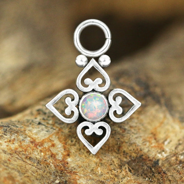 Bali Heart Opal Stainless Charm Replacement Parts 12x9mm White Opals
