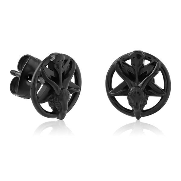 Baphomet Black Stud Earrings Earrings 20 gauge Black