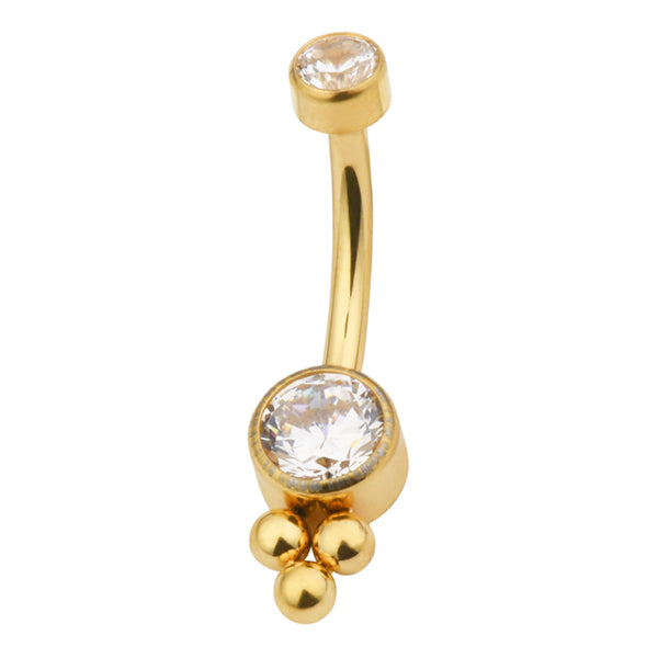 Beaded CZ Gold Titanium Belly Barbell Belly No-Dangles 14g - 3/8