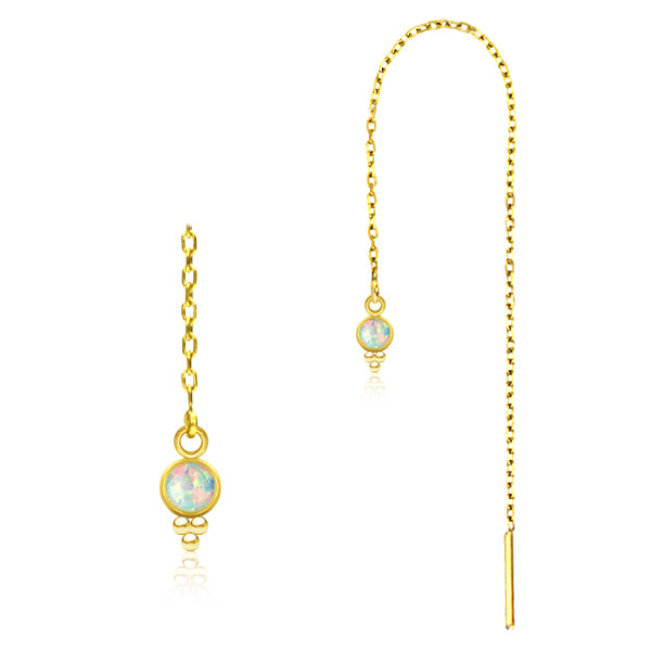 Beaded Opal Gold Chain Earrings Earrings 20 gauge Gold