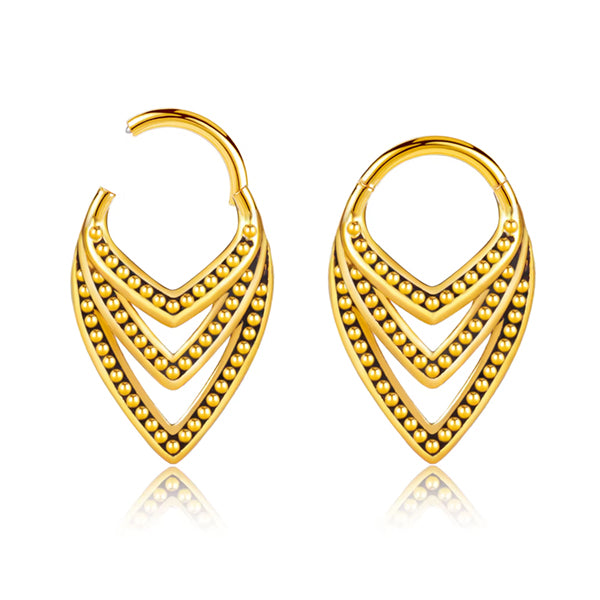 Beaded V-Stack Gold Hinged Ring