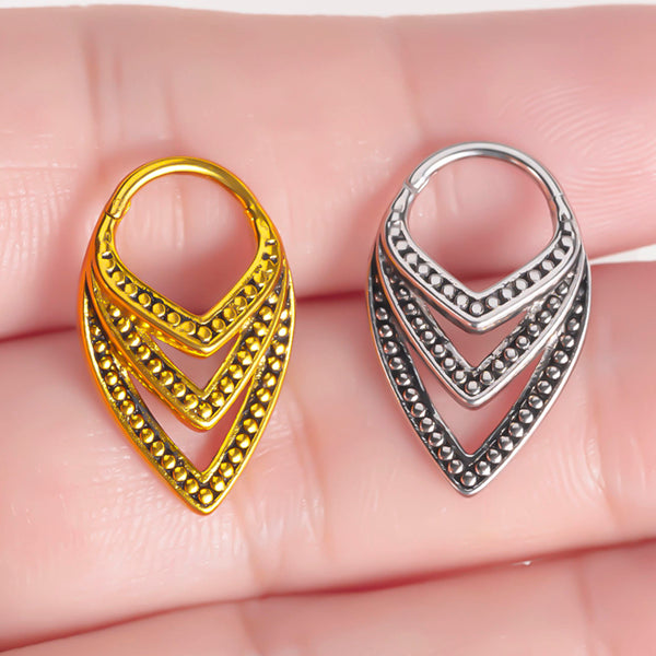 Beaded V-Stack Gold Hinged Ring