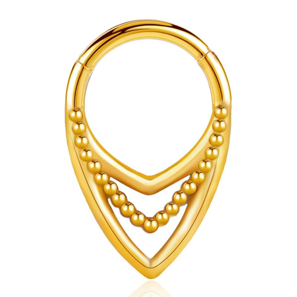 Beaded V Gold Hinged Ring