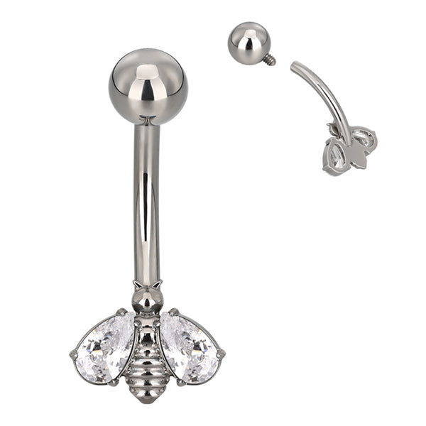 Bee Titanium Belly Barbell Belly No-Dangles 14g - 3/8" long (10mm) Clear