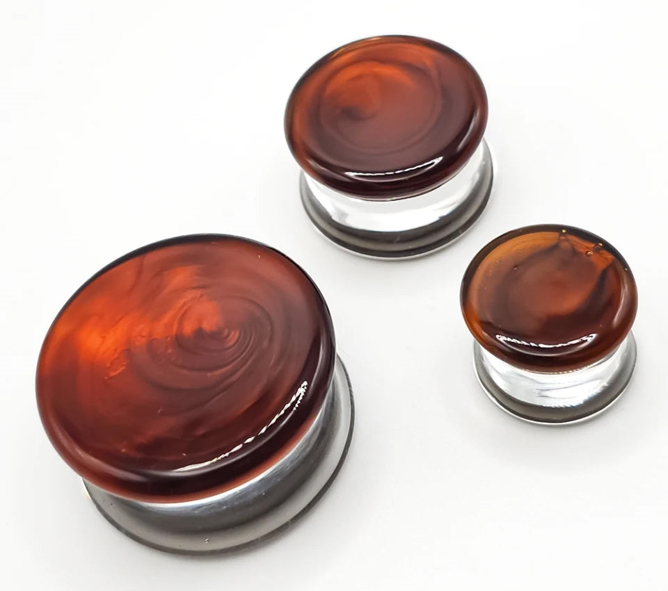 Beryllium Orange Electronium Glass Plugs Stretched Lobes 0 gauge (8mm) Beryllium Orange