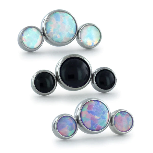 Bezel-set Curved Cluster Threadless End by NeoMetal Replacement Parts 3-Opal Curved Cluster (2/3/2mm) OW - White Opals