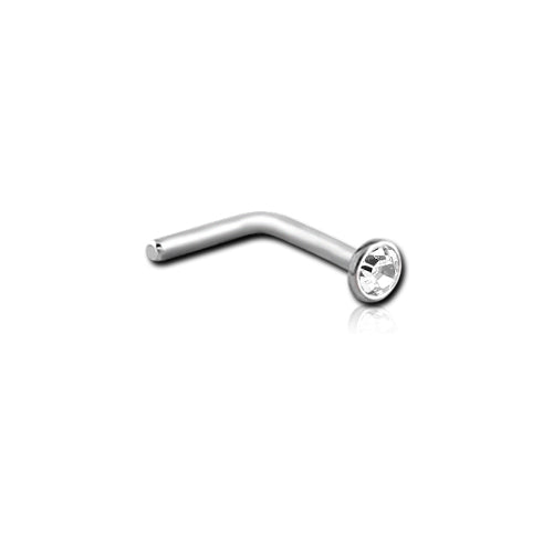 Bezel CZ Stainless L-Bend Nose Stud Nose 20g - 1/4" wearable (6.5mm) Clear CZ