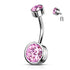 Bezel CZ Stamped Belly Ring Belly No-Dangles 14g - 3/8" long (10mm) Pink CZ
