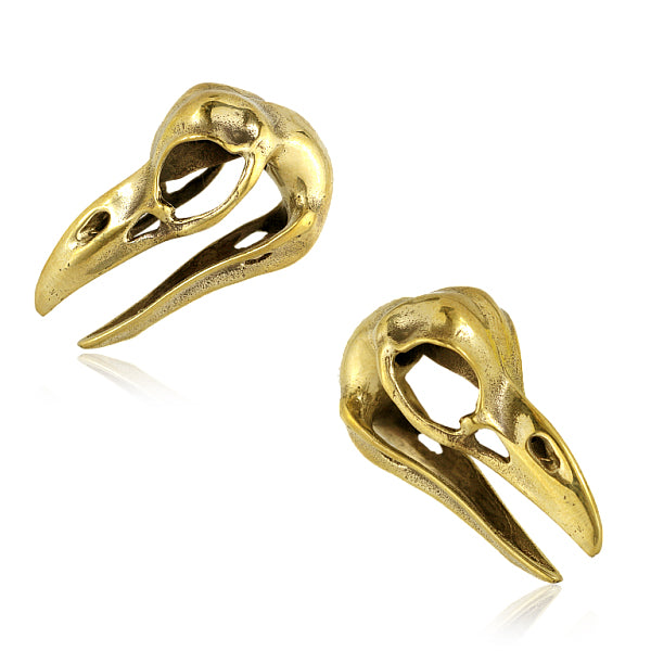 Bird Skull Brass Hangers Stretched Lobes 1/2 inch (12mm) Yellow Brass