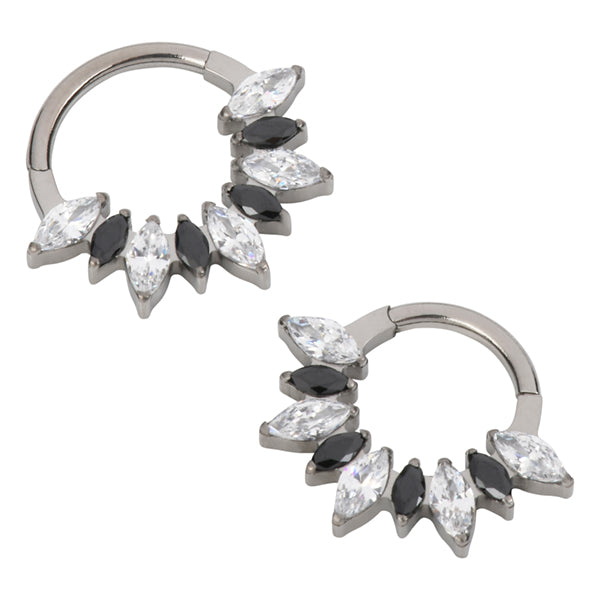 Marquise Fan Titanium Hinged Ring Hinged Rings 16g - 5/16" diameter (8mm) Clear / Black