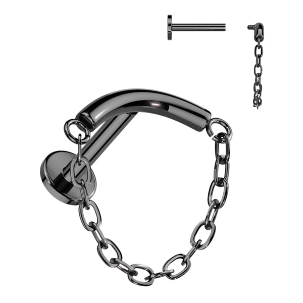 16g Chain Linked Curve Threadless Titanium Labret Labrets 16g - 5/16" long (8mm) Black Titanium
