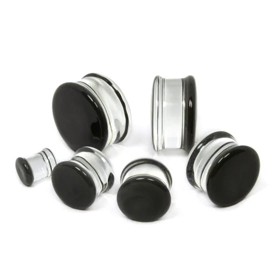 Black Double Flare Glass Plugs Stretched Lobes 4 gauge (5mm) Black