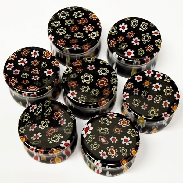Black Millefiori Glass Plugs Stretched Lobes