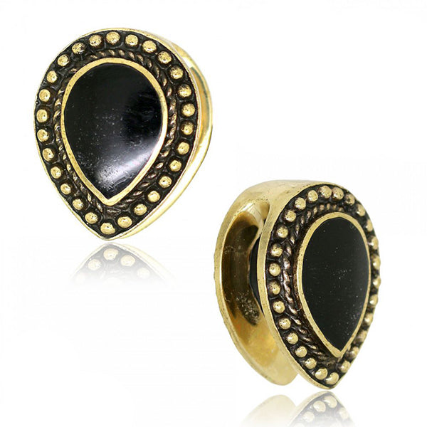 Black Reverse Teardrop Brass Weights Ear Weights 3/4 inch (19mm) Yellow Brass