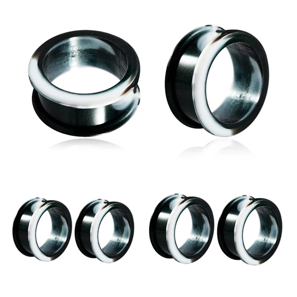 Jumbo 2-Tone Silicone Tunnels Stretched Lobes 1-1/8 inch (28mm) Black & White
