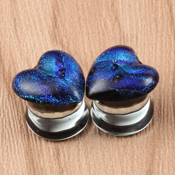 Blue Dichroic Heart Plugs Plugs 0 gauge (8mm) Blue